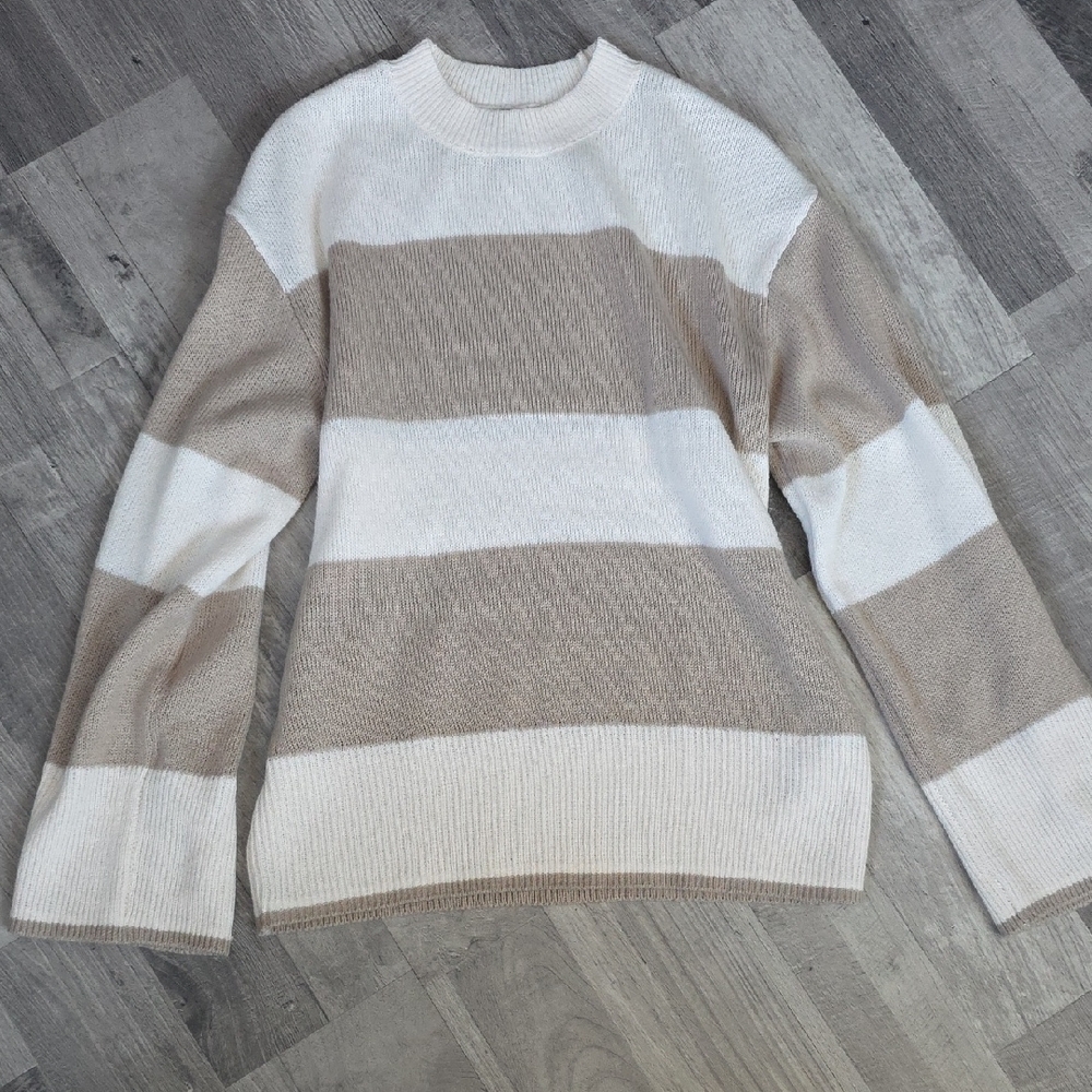 NWOT, H&M • Beige and White Striped Sweater, Size XS